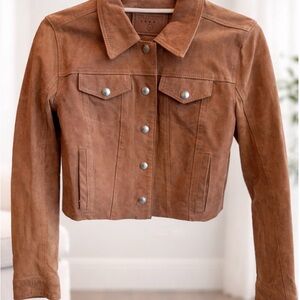 Blank NYC Brown Crop Suede Trucker Jean Jacket